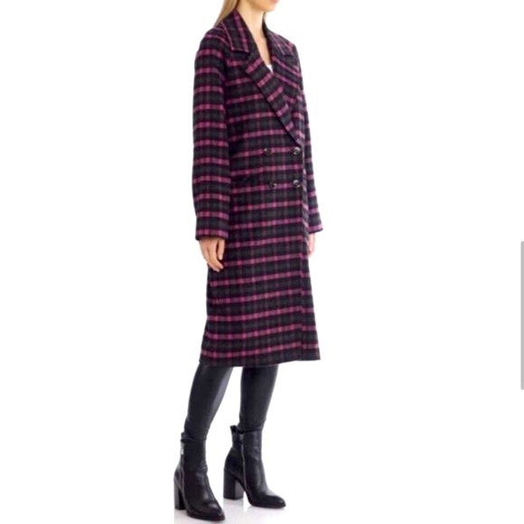 Avec Les Filles Plaid Double Breasted Coat Grey Black Pink. Size Medium. NWT. - Picture 2 of 12